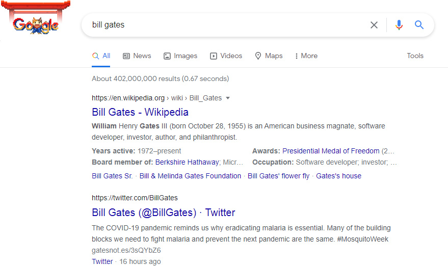 Google results for ‘Bill Gates’. 