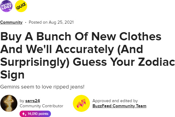 Quizzes are an extremely popular BuzzFeed article format