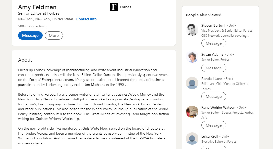 Locating Forbes editors on LinkedIn.